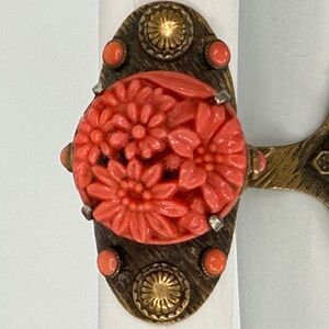 Antique‎ Nemco Czech Molded Glass Adjustable Ring Brass-Tone Circa 1935